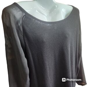 Jeans by Buffalo "Bondy" Gothcore Sheer Long Sleeve Rave Hi-Low Black Sweater L